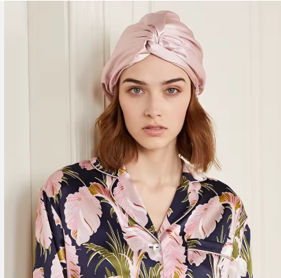 Beige Schlaf-Turban - Nacht-Seidenhaube