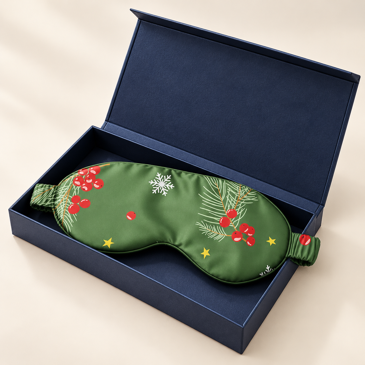 Weihnachts Seiden-Schlafmaske in dunkelblauer Geschenkbox – Silksein