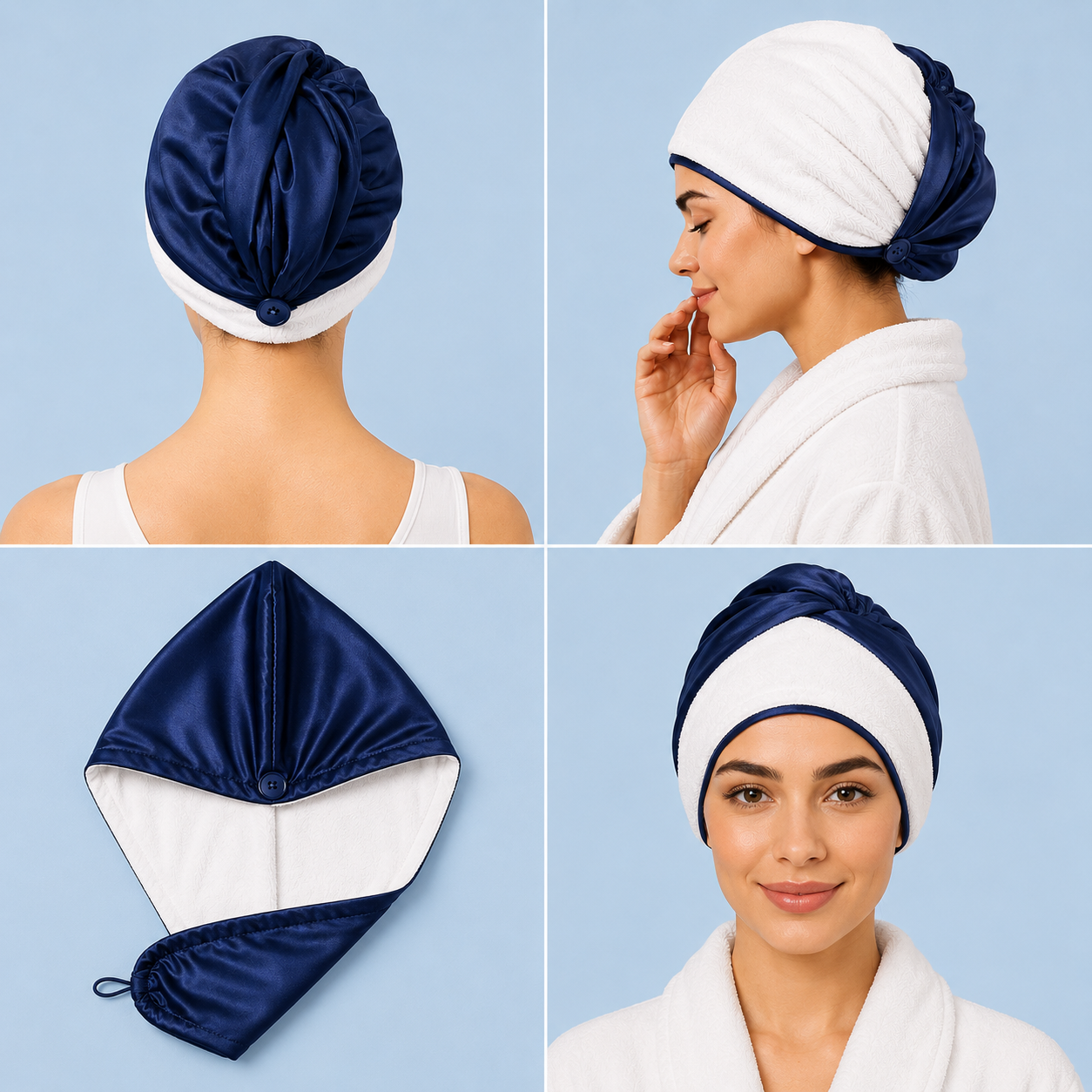 Luxus Haar-Turban aus Maulbeerseide & Bambus – Wendbares 2-in-1 Design
