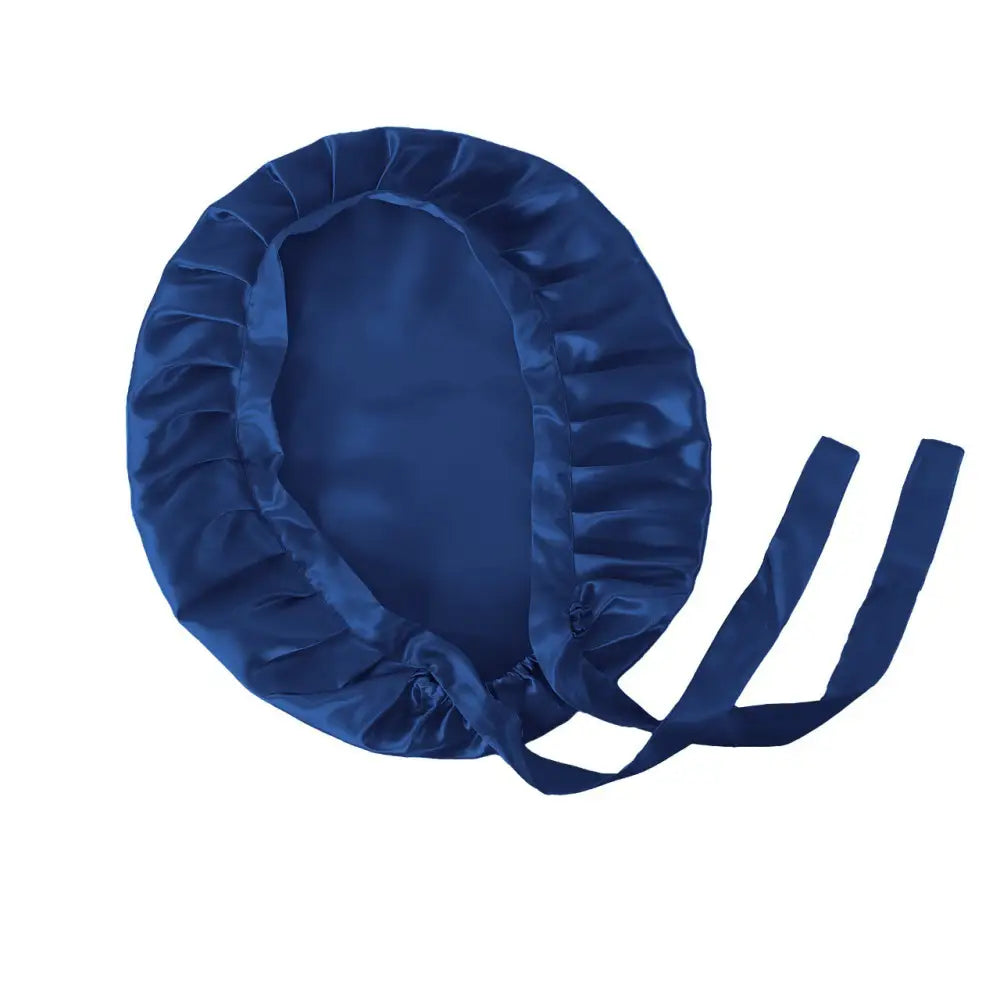 Blaue Seidenhaube mit Bändern, Satin-Haarbonnet für Schutz und Komfort