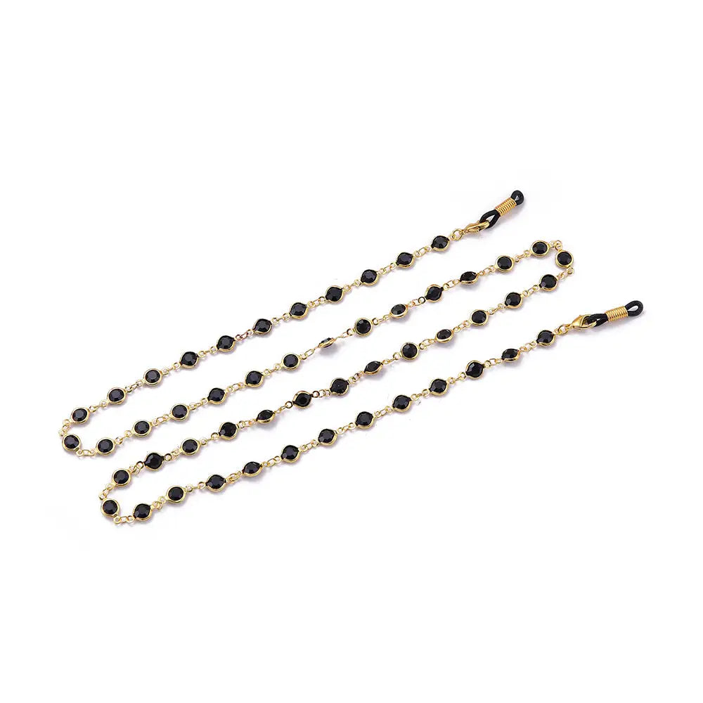 Goldene Kette mit schwarzen Perlen und Brillenhaken für Brille Schwarzgold