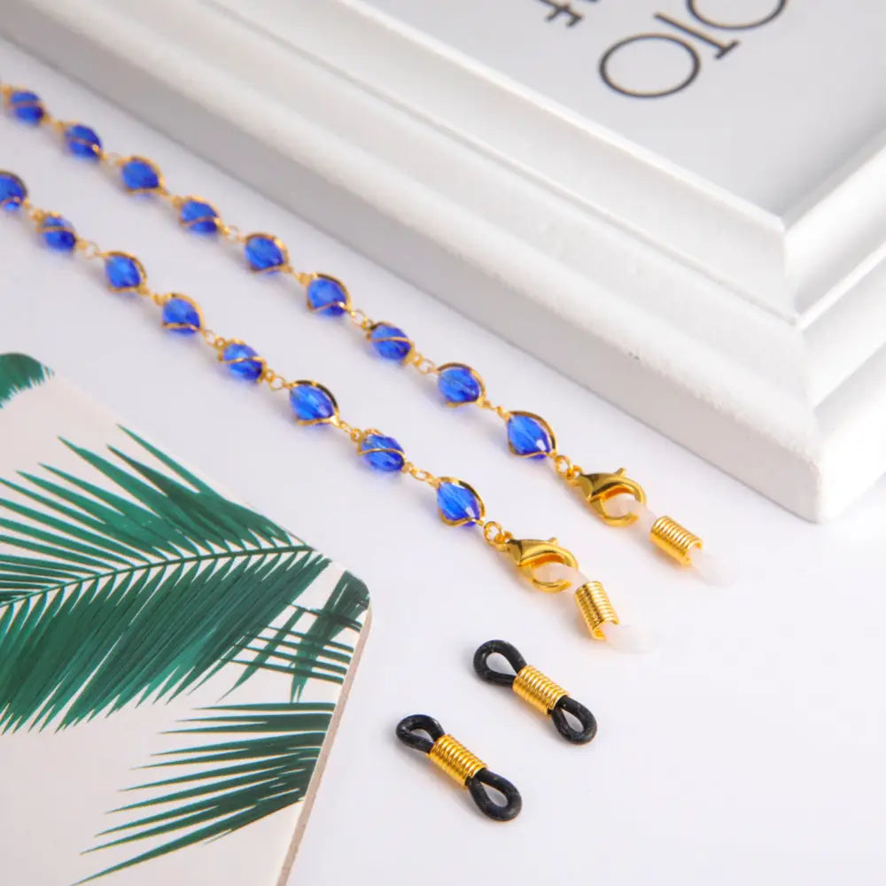 Collier chaîne de lunettes pour lunettes bleu or
