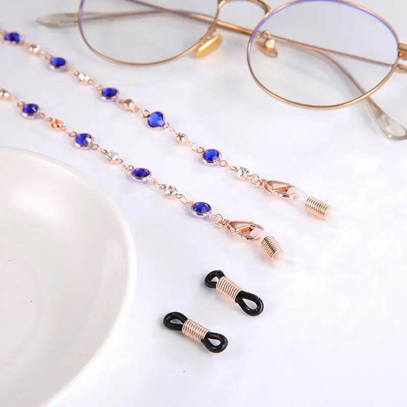 Collier chaîne pour lunettes bleu rose