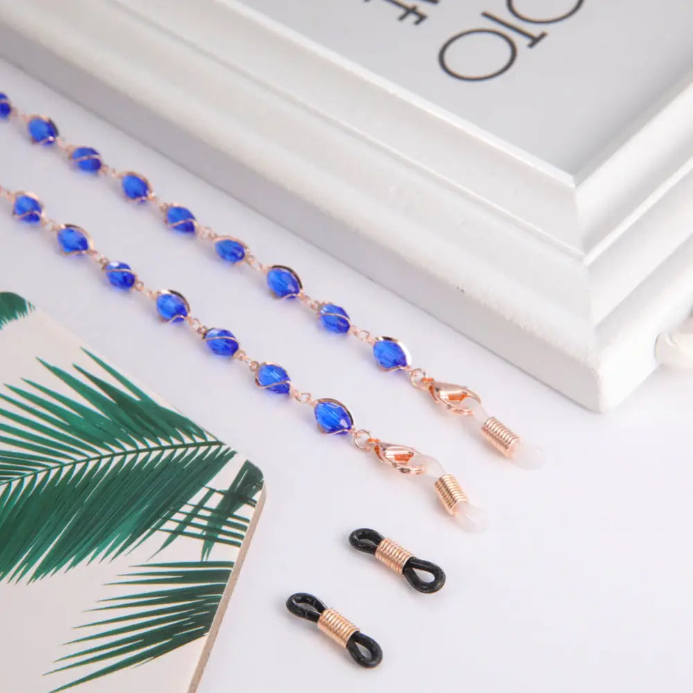 Brillenkette Halskette für Brille blaue Rose