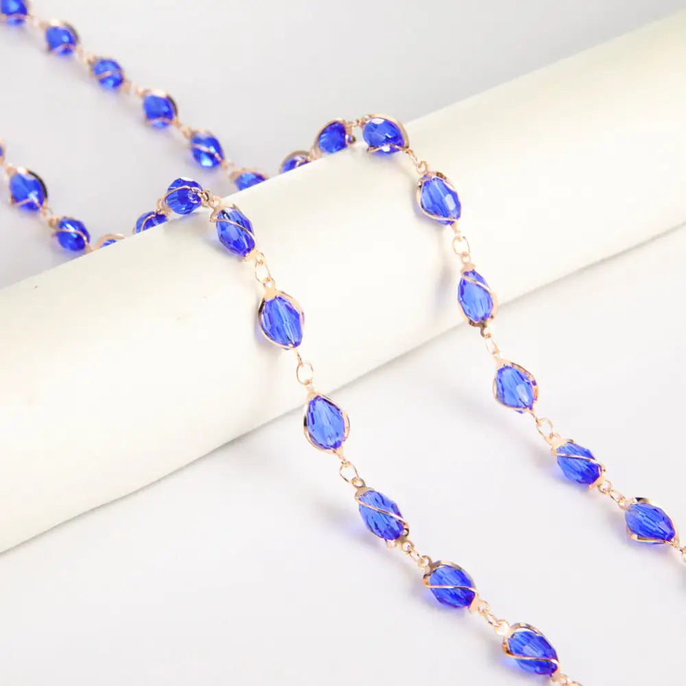 Blaue Kristallperlenkette für Brille Brillenkette Halskette mit blauer Rose