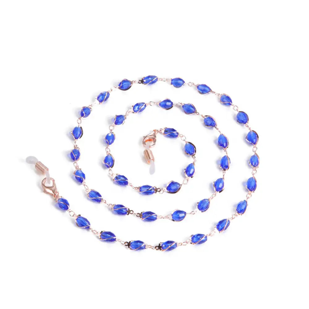 Blaue Perlenbrillenkette mit Rosenmuster für stilvollen Sonnenschutz