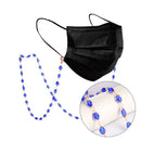 Schwarze Gesichtsmaske mit blauer Perlenkette für Brille, Elegant und stylisch