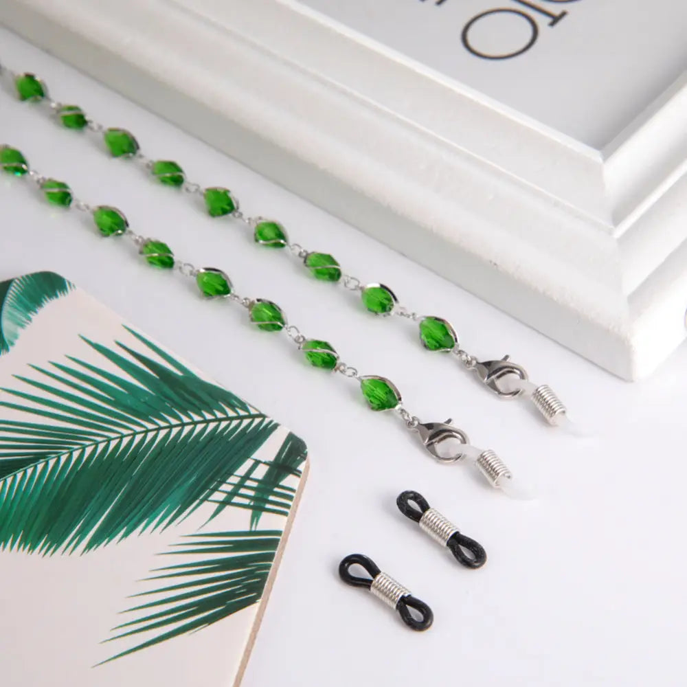 Collier chaîne pour lunettes vert argent