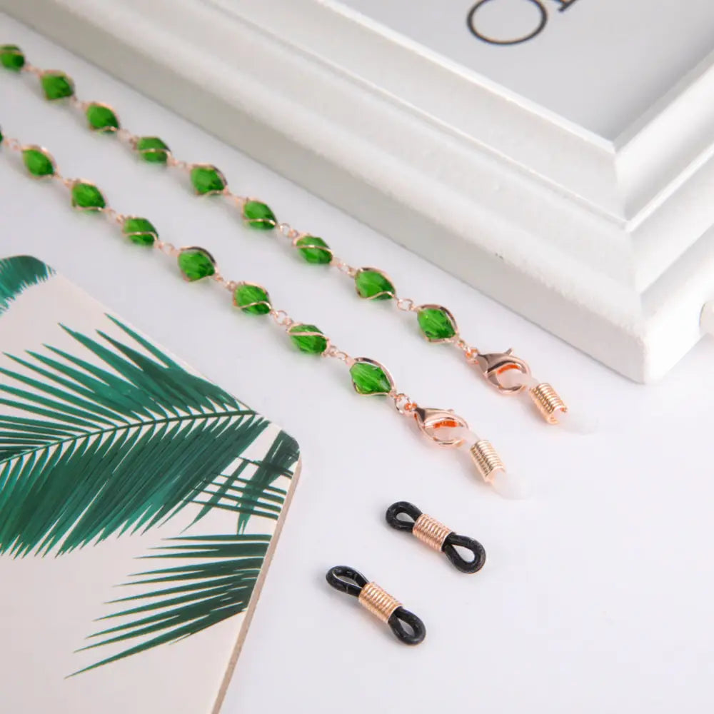 Collier chaîne pour lunettes vert rose