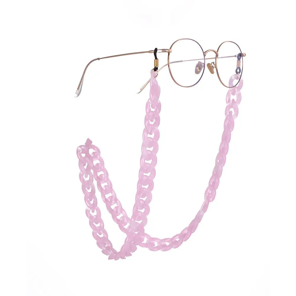 Runde Brillengestelle mit hellrosa Brillenkette Halskette für Brille