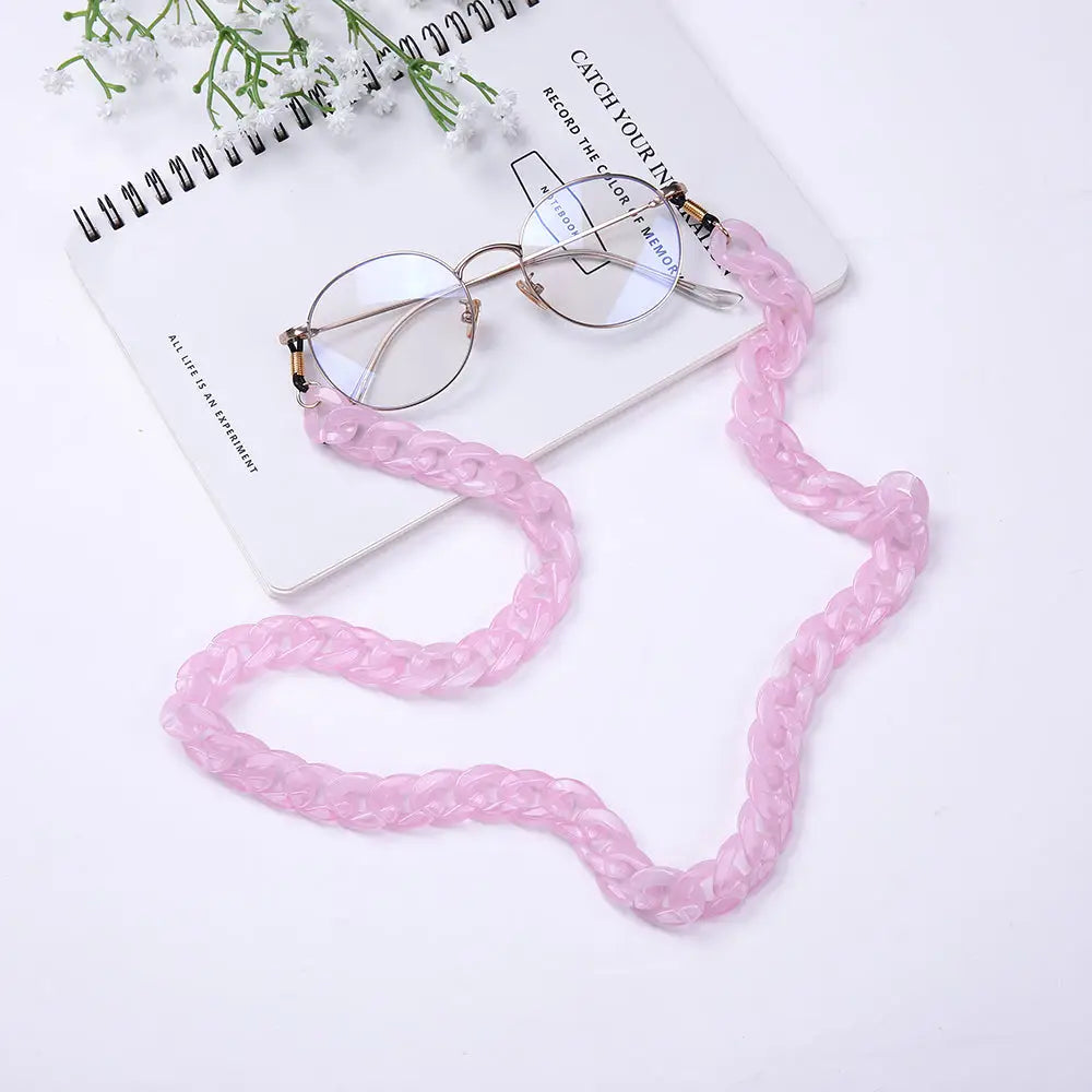 Runde Brille mit hell rosa Kette, Brillenkette Halskette für Brille, modisch