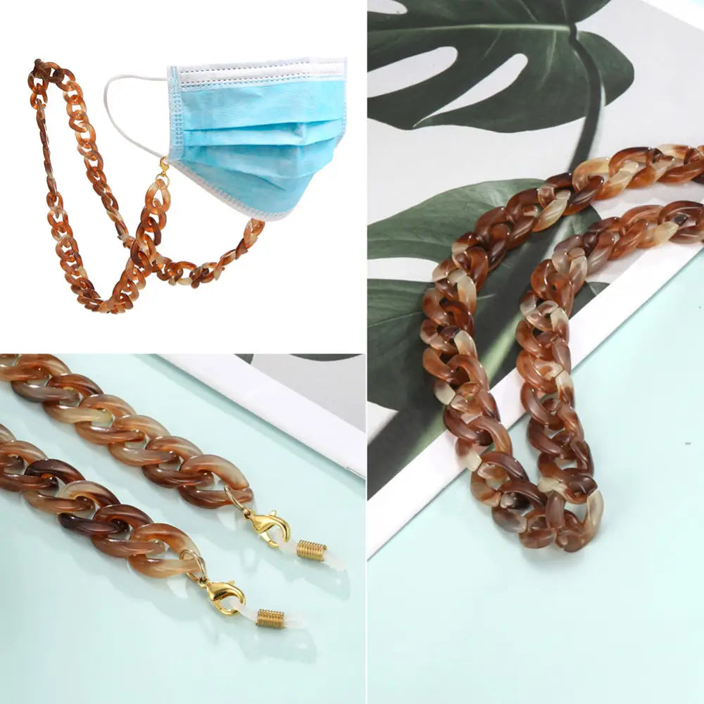 Braune und weiße marmorierte Kettenbrillenhalter für Brille in hellen Bernsteinfarben