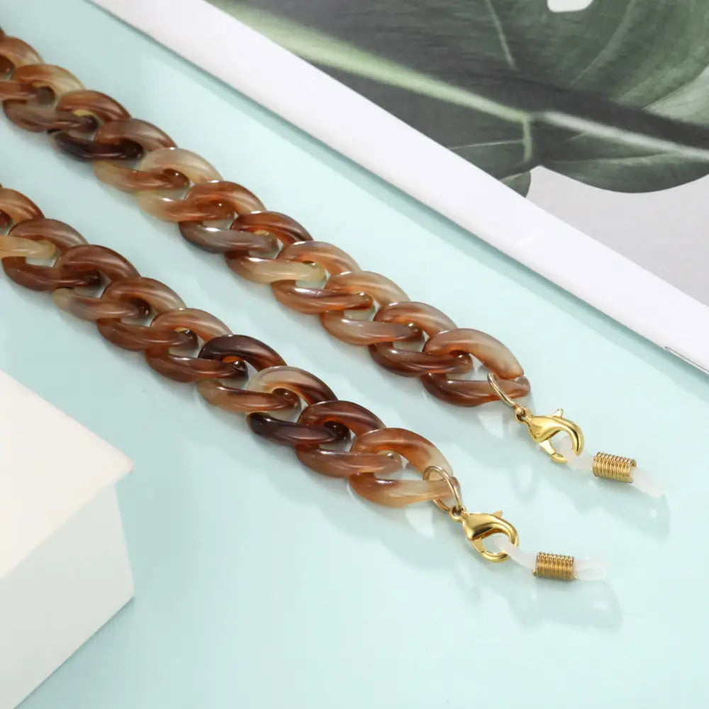 Braune und beigetönte Acryl-Kettenbrillenkette für Brillen in heller Bernsteinfarbe