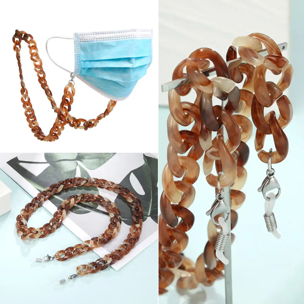 Braune Marmorierte Kettenmaske und Brillenhalter für Brille helles Bernstein