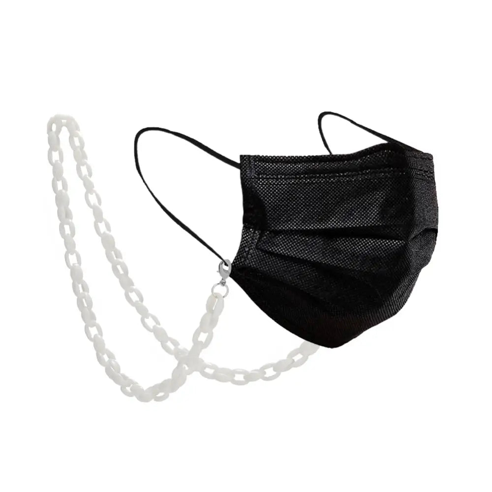 Schwarze Gesichtsmaske mit weißer Kette für Brille aus der Brillenkette Halskette für Brille hellweiß