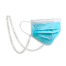 Helleweiße Brillenkette mit blauer chirurgischer Maske und Weißkette