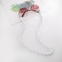 Rimlose pinke Sonnenbrille mit weißer Kette für Brille Brillenkette Halskette für Brille