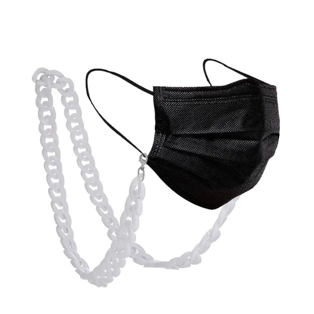Schwarze Gesichtsmaske mit weißer Kette für Brille, modisches Accessoire