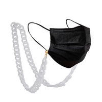 Schwarze Gesichtsmaske mit weißer Kette für Brille, Produkt Brillenkette Halskette für Brille weißes Licht
