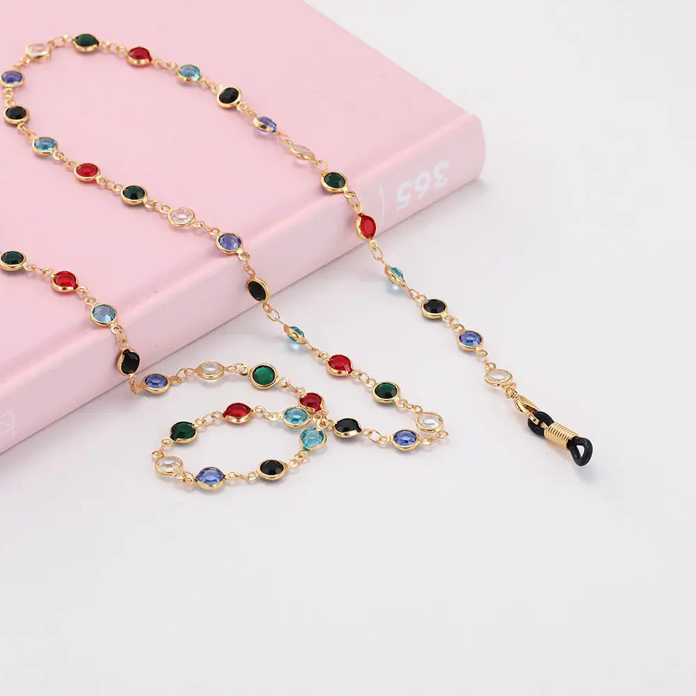 Bunte Bejeweled Brillenkette Halskette für Brillen in Gold