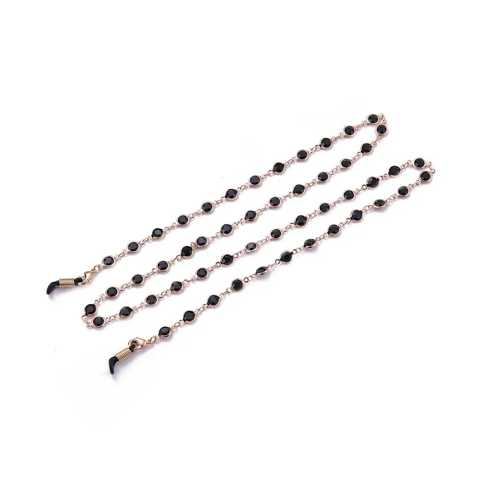 Eyeglass chain mit schwarzen Perlen, Brillenkette Halskette für Brillen Schwarz Rose