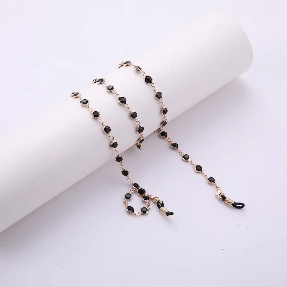 Beaded Brillenkette Halskette für Brillen Schwarz Rose stylish und elegant