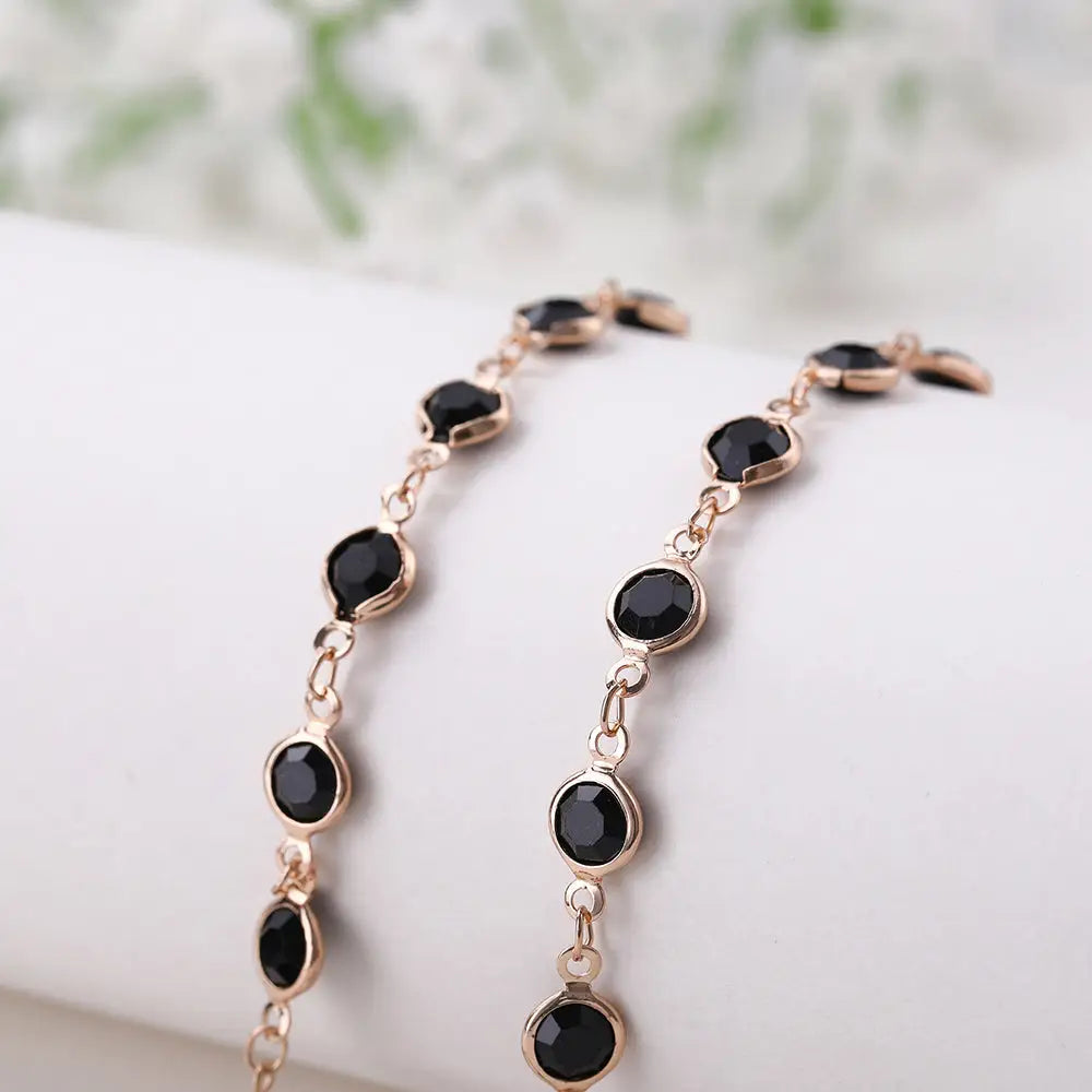 Rose Gold Armband mit schwarzen Steinen für Brille Brillenkette Halskette Schwarz