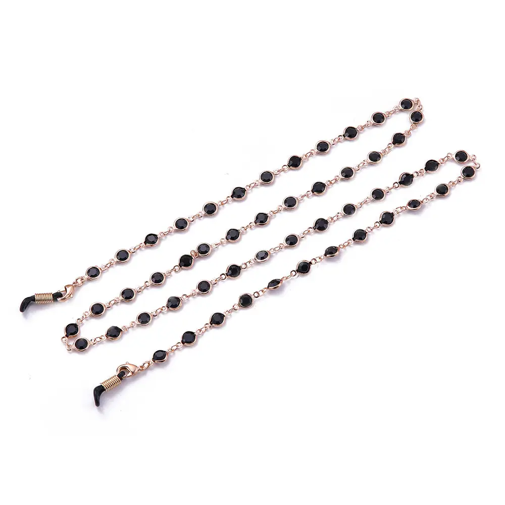 Rosegold Brillenkette mit schwarzen Steinen für den stilvollen Brillen-Look