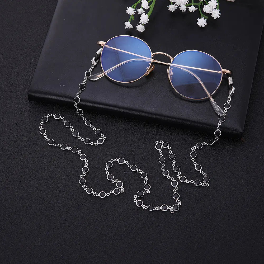 Runde Brillengläser mit schwarzen und silbernen Beaded Chain für Brillen