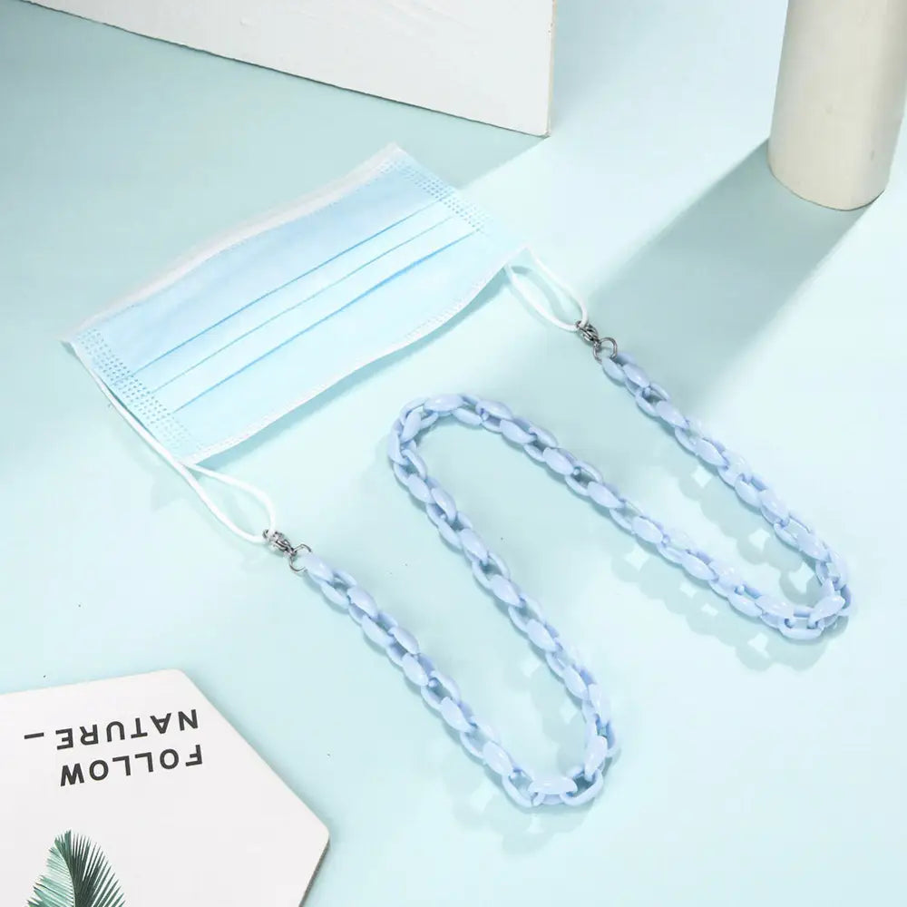 Himmelblauer Kettenhalter für Brillen mit blauer Kette und Lanyard