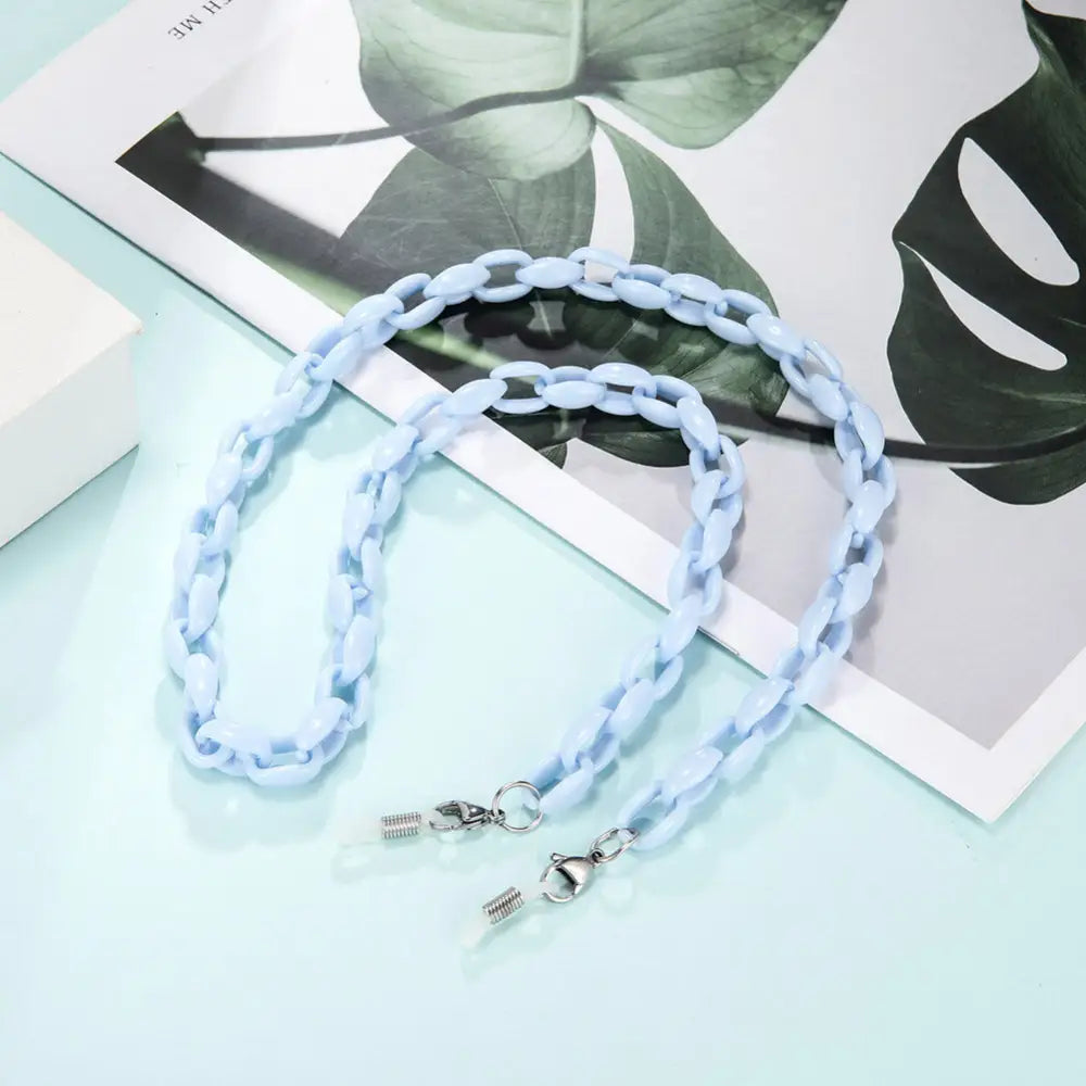 Collier porte-lunettes chaîne bleu ciel clair
