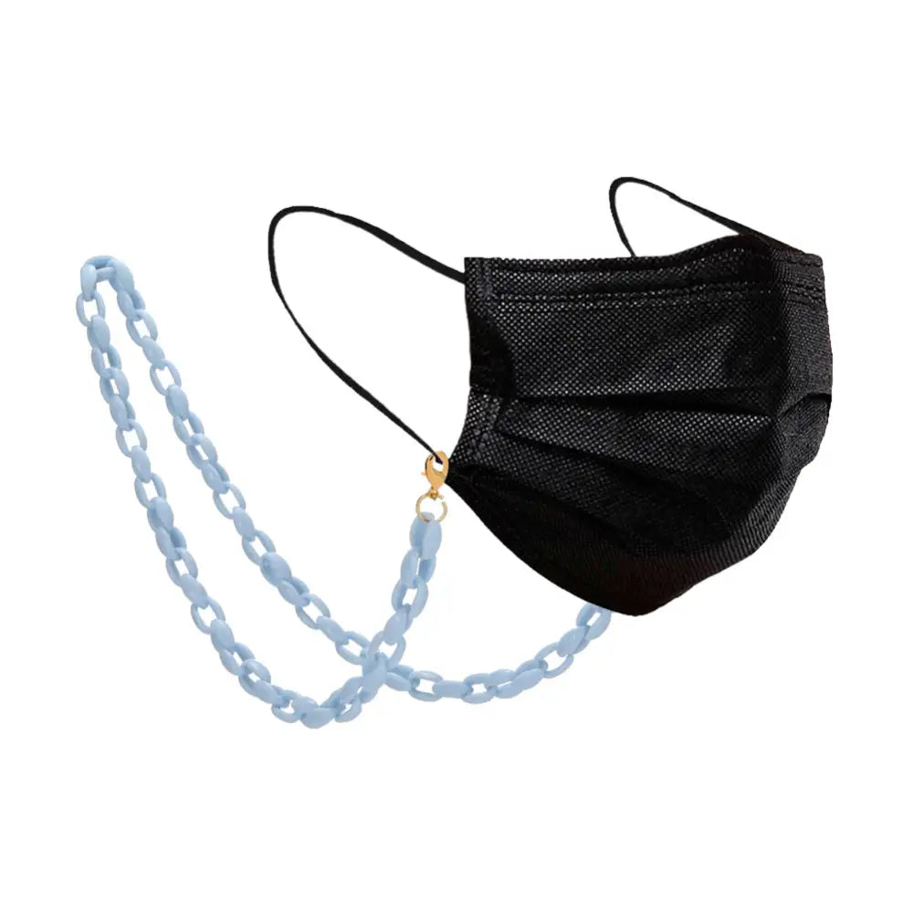 Schwarze Gesichtsmaske mit hellblauer Brillenkette für Halskette Brillenhalter