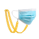 Blaue chirurgische Maske mit gelbem Kettenhalsband für Brillen in Hellgelb