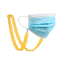 Blaue chirurgische Maske mit gelbem Kettenhalsband für Brillen in Hellgelb