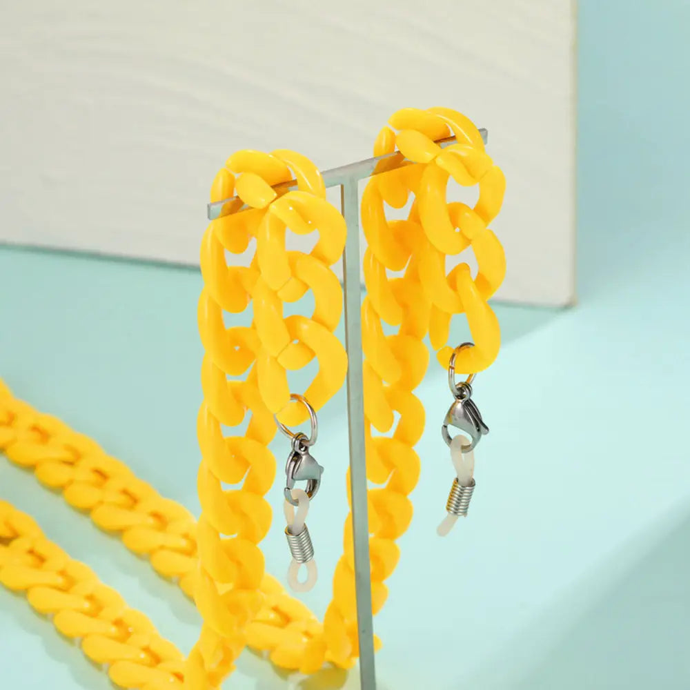 Hellegelbe Kunststoff-Brillenkette Halskette für Brillen mit Kette und Halter