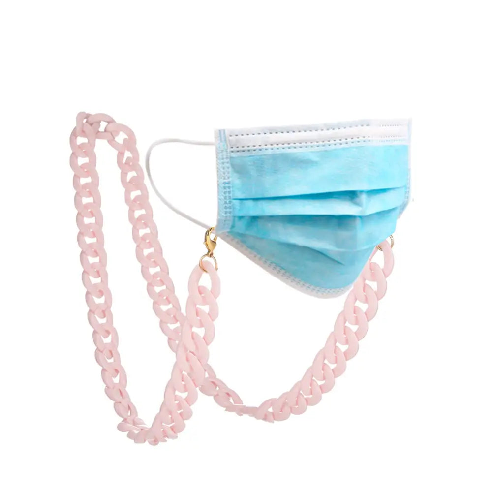 Blaue OP-Maske mit pinkem Kettchen an der Brillenkette Halskette für Brillen