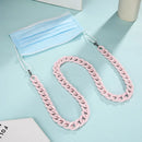 Hellblaue Gesichtsmaske mit pinker Kettenlasche für Brille, Brillenkette Halskette