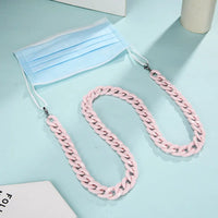 Hellblaue Gesichtsmaske mit pinker Kettenlasche für Brille, Brillenkette Halskette
