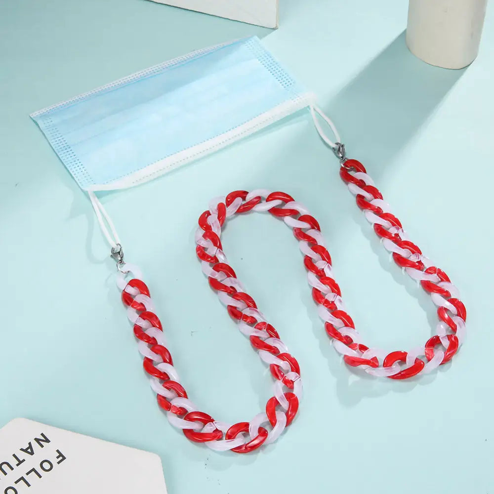 Heller roter und weißer Kettenhalter für Brillen als Brillenkette Halskette Halter