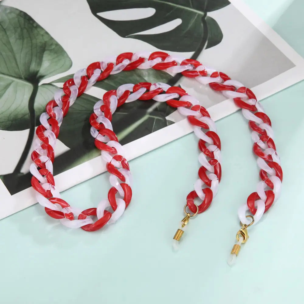 Red und weiße Acryl-Brillenkette, Halskette halter für Brillen, hellrot