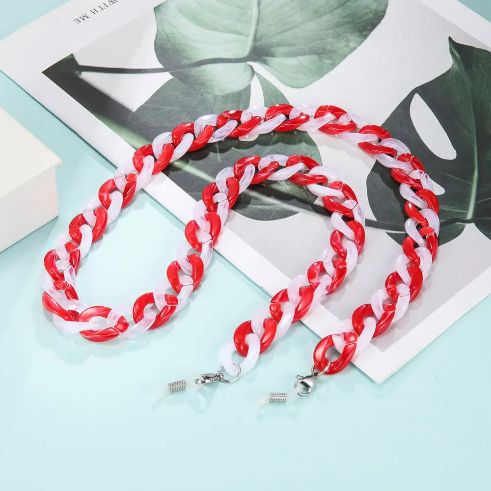 Collier porte-lunettes chaîne rouge clair