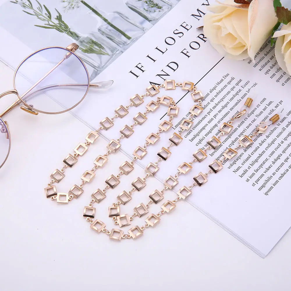 Collier porte-lunettes chaîne pour lunettes carré rose