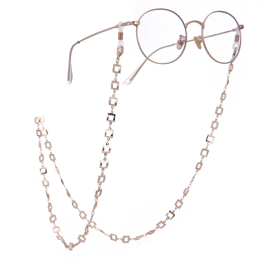 Runde Brillengläser mit Kette für Halskette Halter im Quadratform in Rosa