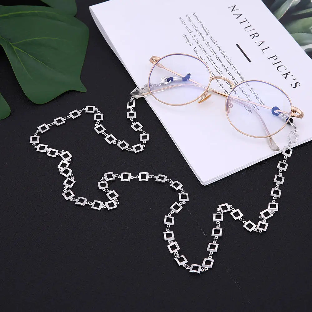 Silberne quadratische Brillenkette Halter für Brillen ansprechendes Schmuckdesign