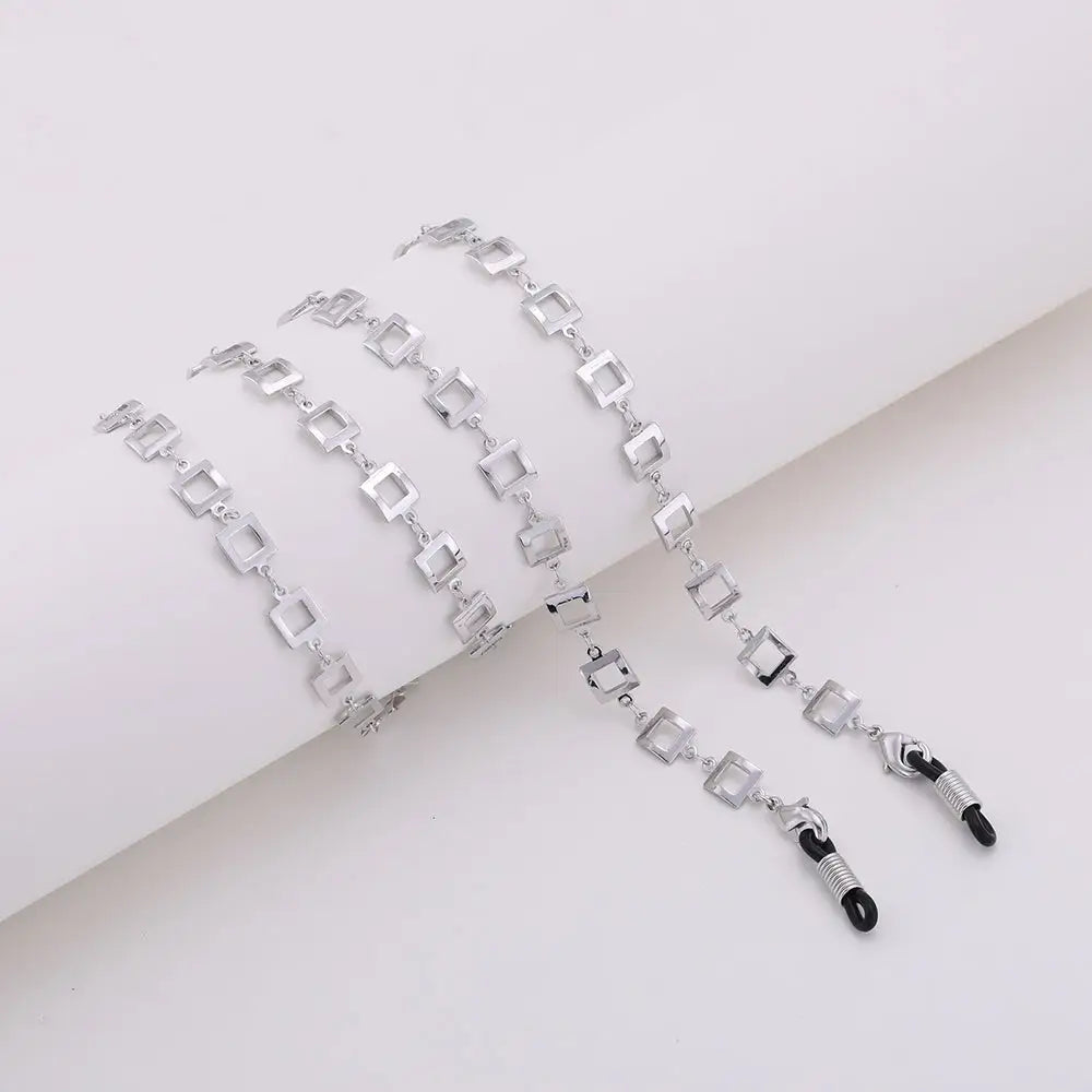 Silberne quadratische Brillenkette als Halskette für Brillen totenköpfe Design