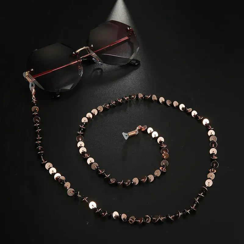 Rimless Sonnenbrille mit Beaded Chain Brillenkette Halskette halter für Brillen Rose
