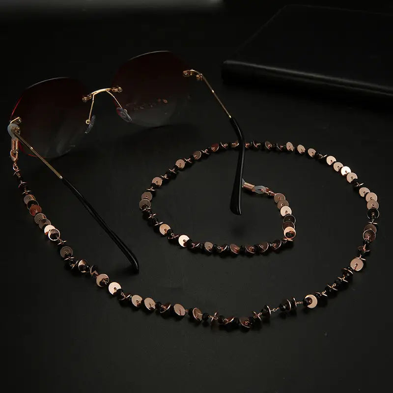 Rimless Sonnenbrille mit beaded Chain und Halter für Brillen Rose