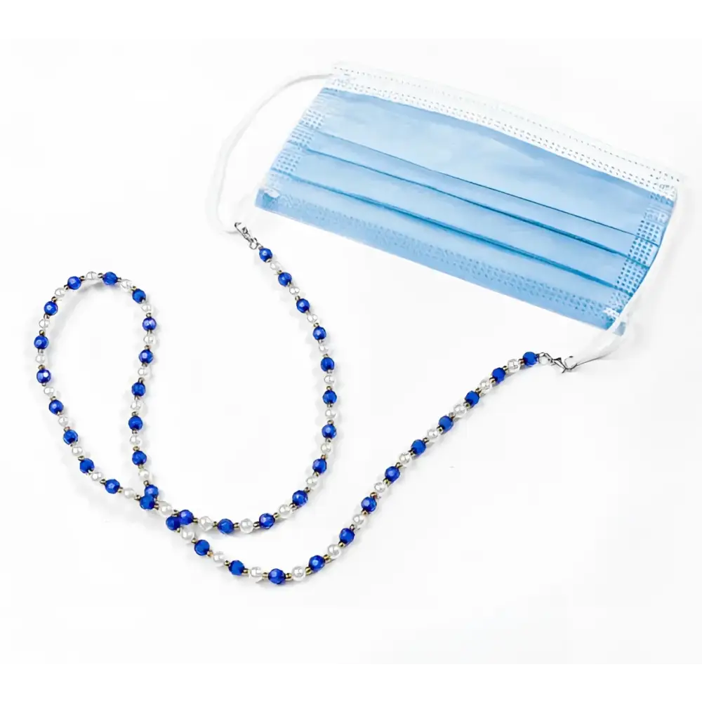 Collier chaîne de lunettes perles pour lunettes de couleur bleue