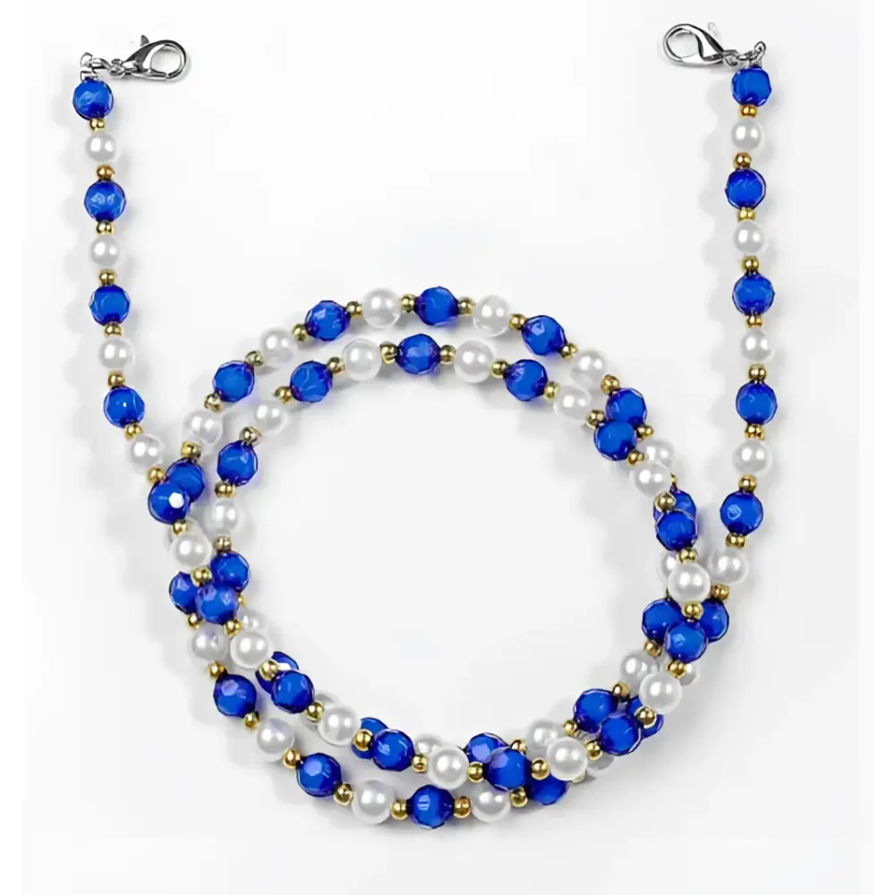 Collier chaîne de lunettes perles pour lunettes de couleur bleue