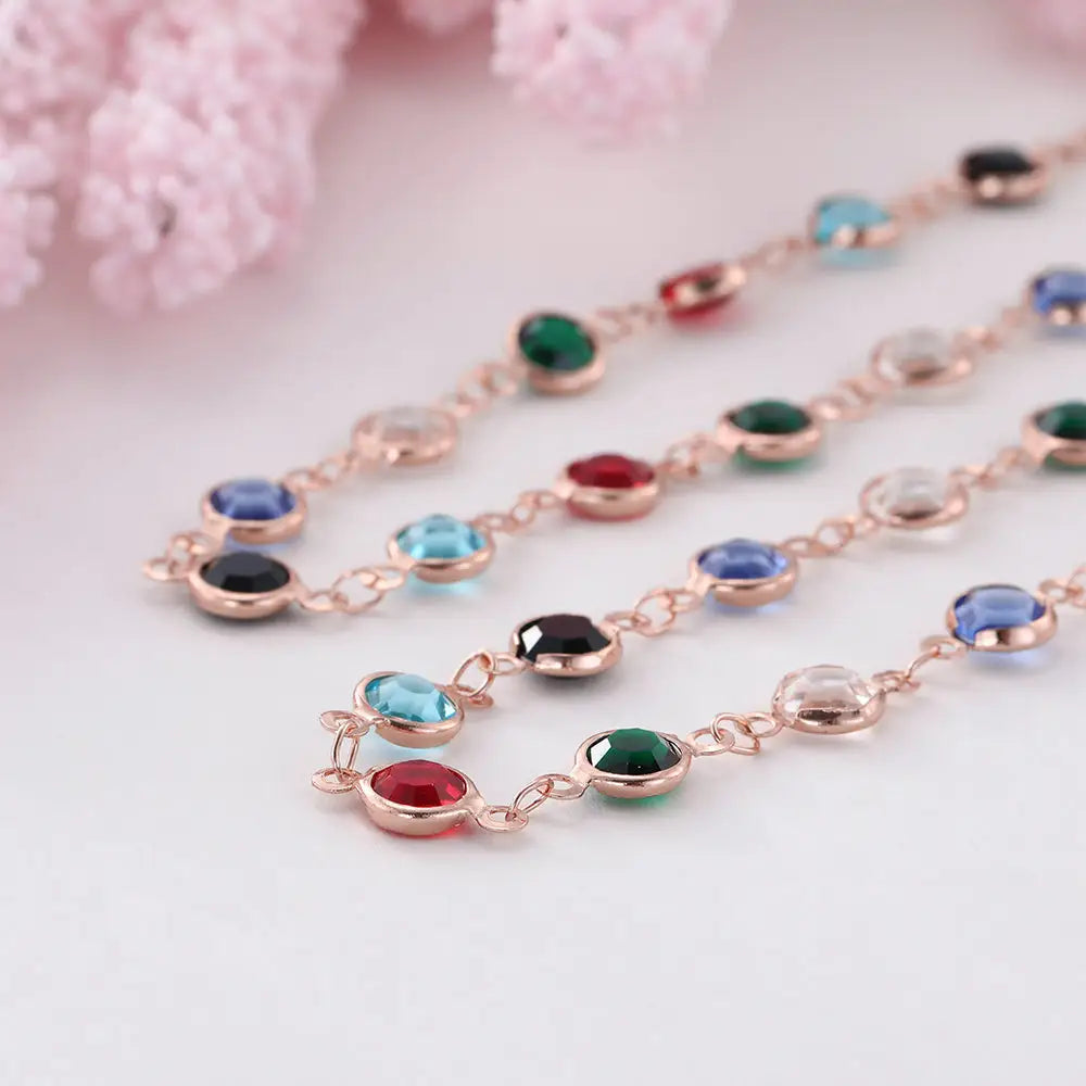 Rosegoldene Brillenkette mit bunten Edelsteinen für Brillen Halter